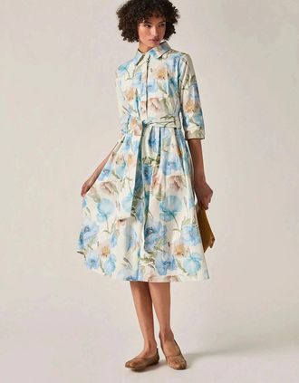 James Lakeland Womens Blue Bloom Cotton Midi Dress - Size: 16