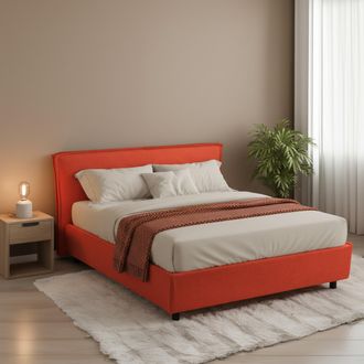 Dmora Cama Doble Bubbio, Desenfundable, Con Contenedor, Hecho En Italia, Colch&oacute;n 160x200 Cm, Naranja