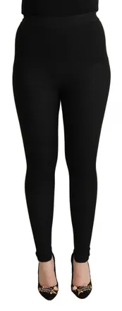 Dolce & Gabbana Womens Ribbed Knit Leggings - Black