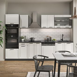 Vicco Mueble De Cocina R-line, Casa De Campo Blanca/antracita, 300 Cm Con Armario Alto, Sin Encimera