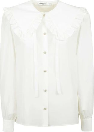 Alessandra Rich Overhemden, Dames, Wit, M, Zijden Peter Pan Kraag Blouse
