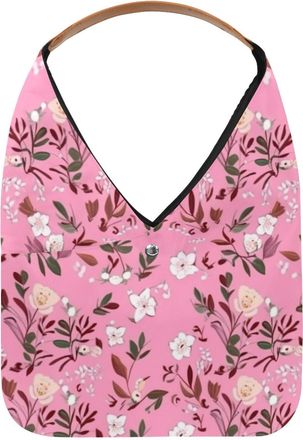 Generic Pink Floral Pattern Reusable Lightweight Grocery Bags - Foldable Into Compact Pouch, Washable & Sturdy, Multipurpose for Shopping and Travel