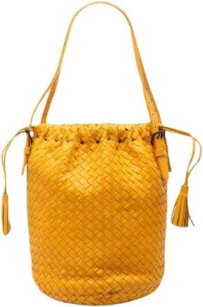 Bottega Veneta Pre-owned Bucket Bags, female, Yellow, Size: ONE SIZE Pre-owned Woven Nappa Bucket Bag