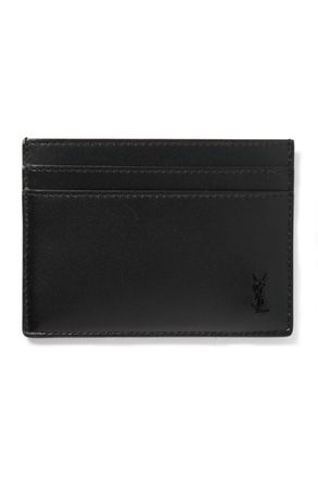 Saint Laurent Tiny Cassandre Logo-Appliqu&eacute;d Leather Cardholder