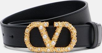 Valentino Garavani Cintura VLogo in pelle con Swarovski