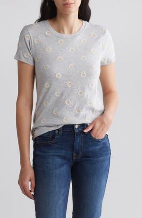 Lucky Brand Daisy All Over Embroidered Cotton Tee in Heather Grey at Nordstrom Rack, Size X-Large
