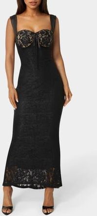 Bebe Lace Maxi Dress in Black/Nude at Nordstrom Rack, Size X-Large