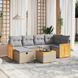 vidaXL Juego De Sof&aacute;s Jard&iacute;n Con Cojines Beige Mezcla 7 Pzas Rat&aacute;n Pe Vidaxl