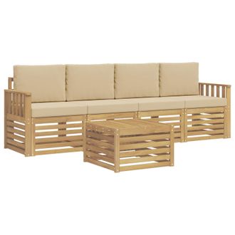 vidaXL Conjunto De Sof&aacute;s De Exterior Con Coj&iacute;n 5 Pcs Y Beige Poli&eacute;ster Vidaxl