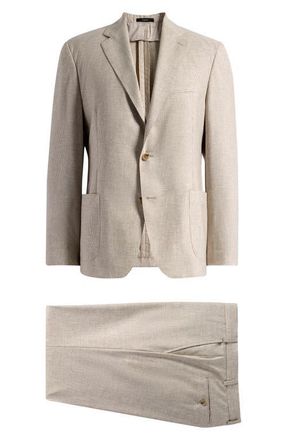 Vince Icon Relaxed Fit Tan Microcheck Wool Suit in Cream/Grey at Nordstrom, Size 44Regular