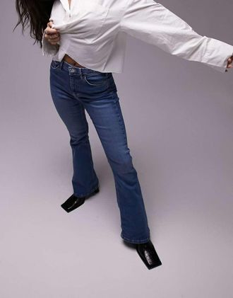 Topshop Jamie Flare high rise jeans in mid blue