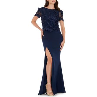 Dress The Population Ramona Embellished Side Slit Gown in Navy at Nordstrom Rack, Size Xx-Small