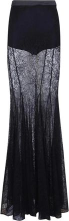 Elisabetta Franchi Maxi Rok met Zeemeermin Silhouet van Kant - Dames - Maxi Rokken - Zwart - XS - Satijn - Rokken