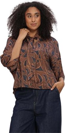 Summum Top Abstract Flowers - Dames - Blouses & Shirts - Bruin - Maat: 2XL Viscose