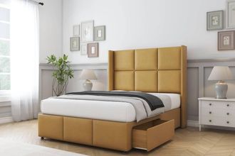 Sloomy Beaumont Plush Divan Set 2 Drawers-54 Wingback-Footboard in Mustard | Size: Small Double