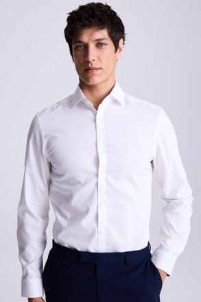 Moss Slim Fit White Pinpoint Oxford Contrast Shirt