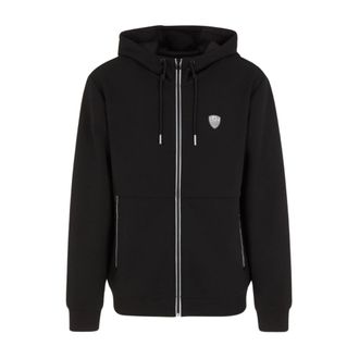 Emporio Armani Zwarte zwarte hoodie met ritssluiting en logopatch - Heren - Vesten met rits - Zwart - XL - Polyester - Hoodies & sweatvesten