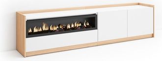 Skraut Home Mueble tv efecto madera blanco roble 208x37x50cm chimenea efecto fuego