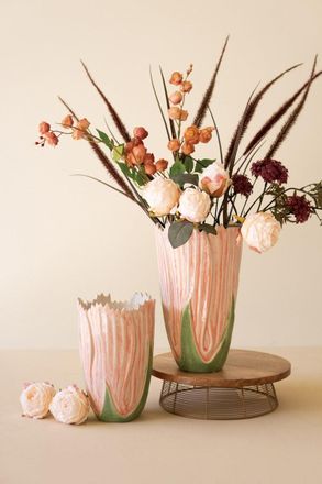 Kalalou Set Of Two Ceramic Vases - Pink And Green