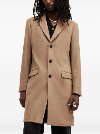AllSaints buttoned single-breasted coat - men - Viscose/Acrylic/Polyamide/Cotton/Recycled Polyester/Wool/Recycled Polyester - 40 - Brown