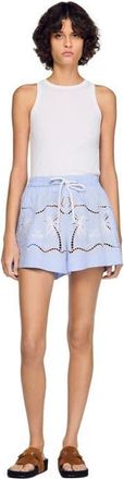 Sandro Embroidered cotton shorts in Sky Blue at Nordstrom, Size 36