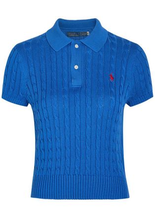 Polo Ralph Lauren Logo-embroidered Cable-knit Cotton Polo top - Blue - XL (UK16 / XL)