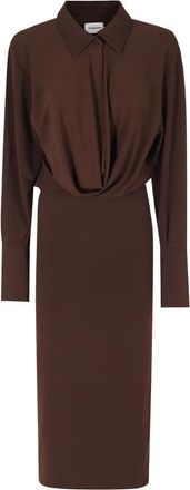 Andamane Lilia midi jurk - Dames - Shirt Kleedjes - Bruin - M - Chiffon - Kleedjes