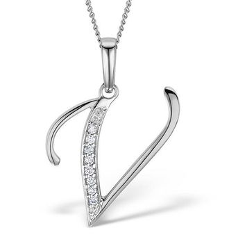 The Diamond Store 925 Silver Lab Diamond Initial V Necklace 0.05ct