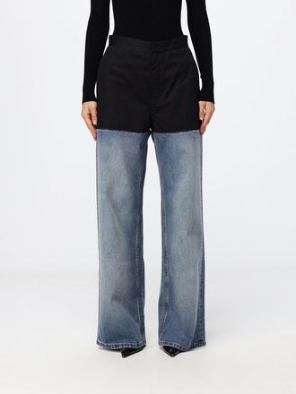 Alaia Jeans a gamba larga e vita alta in denim di cotone bicolore