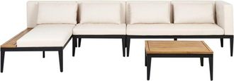 Beliani Conjunto De Jard&iacute;n 4 Plazas De Madera De Acacia Certificada Sof&aacute; Esquinero Con Mesa De Centro Cojines Beige Claro Derecho Bracciano