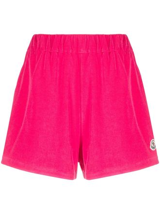 Moncler logo-patch velour shorts - Pink
