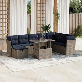 vidaXL Vidaxl Set Divani Da Giardino 9 Pz Con Cuscini Grigio In Polyrattan