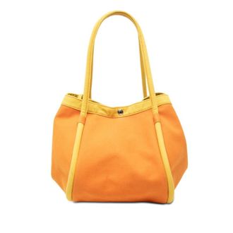 Herm&egrave;s Orange Yellow Canvas Shoulder Bag Tote Bag (Pre-Owned)