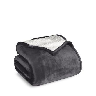 Bare Home Reversible Plush Fleece Blanket in Forged Iron Grey at Nordstrom, Size Twin