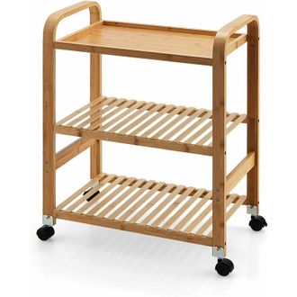 Costway Costway Carrito De Bamb&uacute; De 3 Niveles, Carrito De Servicio De Cocina Con Ruedas De Bloqueo, Asas Laterales, Estante De Almacenamiento Multifuncional D