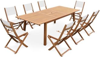 Sweeek Mesa de jard&iacute;n de madera extensible, 8 sillas, madera