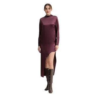 Isabelle Blanche Jurk met col en split - Dames - Feestkleedjes - Paars - L - Polyester - Kleedjes
