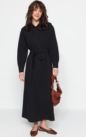 Trendyol Modest Dames Zwart Effen Maxi Lang Casual Blousejurk Modest Jurken