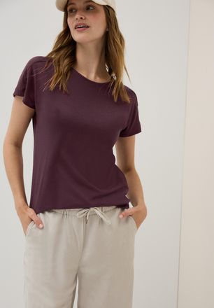 Cecil T-Shirt CECIL, Damen, Gr. XL (44), rot (mulberry rot), Jersey, Obermaterial: 50% Baumwolle, 50% Modal, unifarben, normal h&uuml;ftbedeckend, Rundhals, Shir