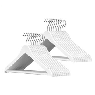 Trade Shop Trade Shop - Set 20pz Grucce In Legno Bianco Barra Portapantaloni Antiscivolo Gancio Ruotante