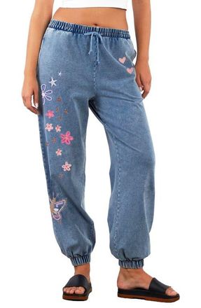 BILLY T In Full Bloom Embroidered Joggers in Denim at Nordstrom, Size X-Small