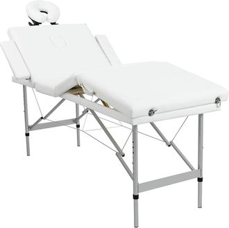 vidaXL Mesa Camilla De Masaje De Aluminio Plegable De 4 Cuerpos Blanco Crema