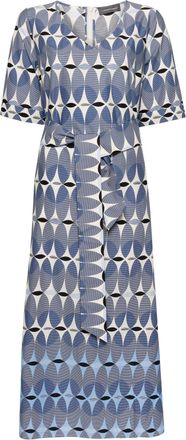 Lorena Antoniazzi Geometric Pattern Midi Dress with Ruffled Belt Detail