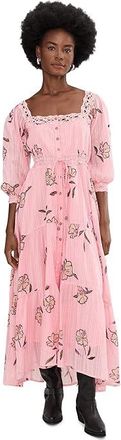 Free People Morning Meadows Long-Sleeve Maxi Dress Womens Dress Blushing Pink Combo : LG (Womens 12-14), Cotton