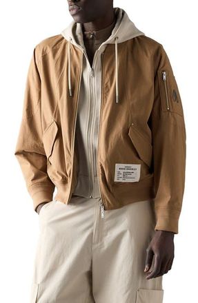 Moose Knuckles Skylark Stretch Cotton Canvas Bomber Jacket with Removable Hoodie Insert in Driftwood/Alabaster at Nordstrom, Size Xx-Large
