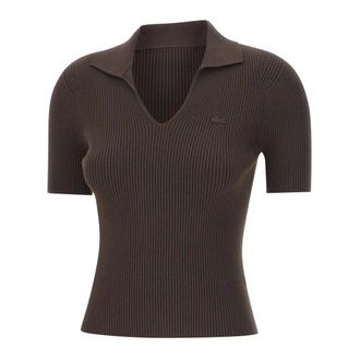 Lacoste V-neck Knitwear, female, Brown, Size: XS Lacoste T-shirts and Polos Brown