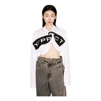 Y / Project Long Sleeve Tops, female, White, Size: XS Scrunched Logo Print T-Shirt