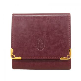 Cartier Bordeaux Leather Coin Purse/Coin Case (Pre-Owned)