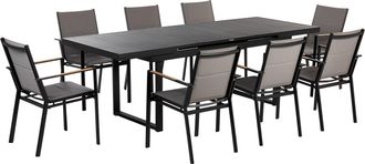Beliani Conjunto De Comedor 8 Plazas De Metal Negro Gris Madera Mesa Valcanetto/busseto