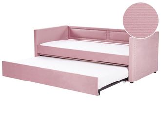 Beliani Sof&aacute; cama de tejido rosa 90x200